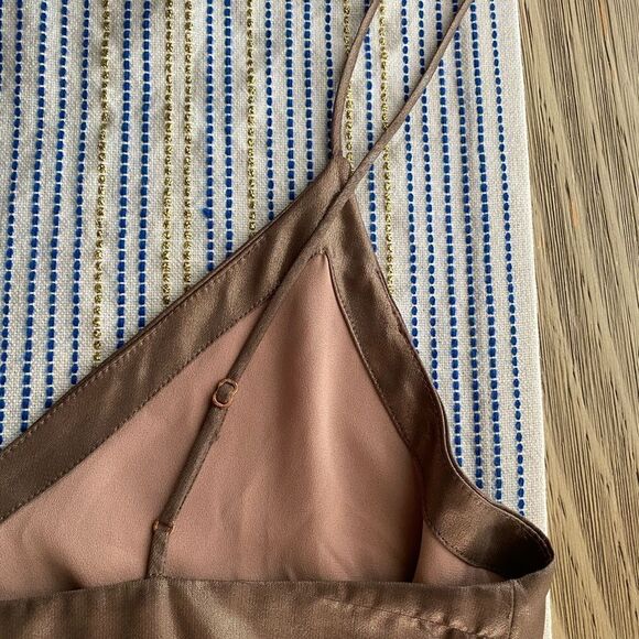 Wilfred Satin Slip Mini Dress Tan Copper  Size Small Adjustable Straps Side Slit - Picture 13 of 13